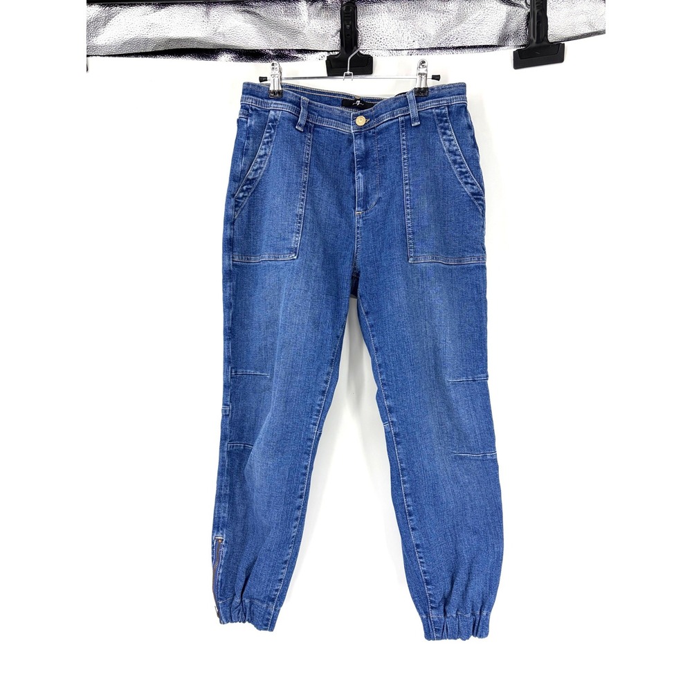 7 For All Mankind Darted Boyfriend Jogger Jeans Blue Italian Fabric 30 - Picture 2 of 8
